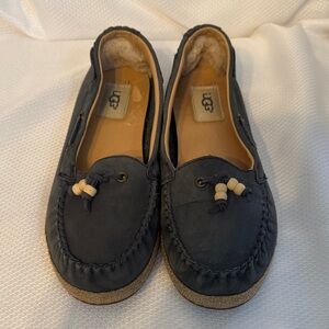 UGG Chivon Navy Blue Nubuck Leather Espadrille Moccasin Loafers 1014317 Womens 8